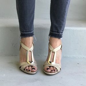Leather Gold Slingback Kitten Heel Wedding Sandal